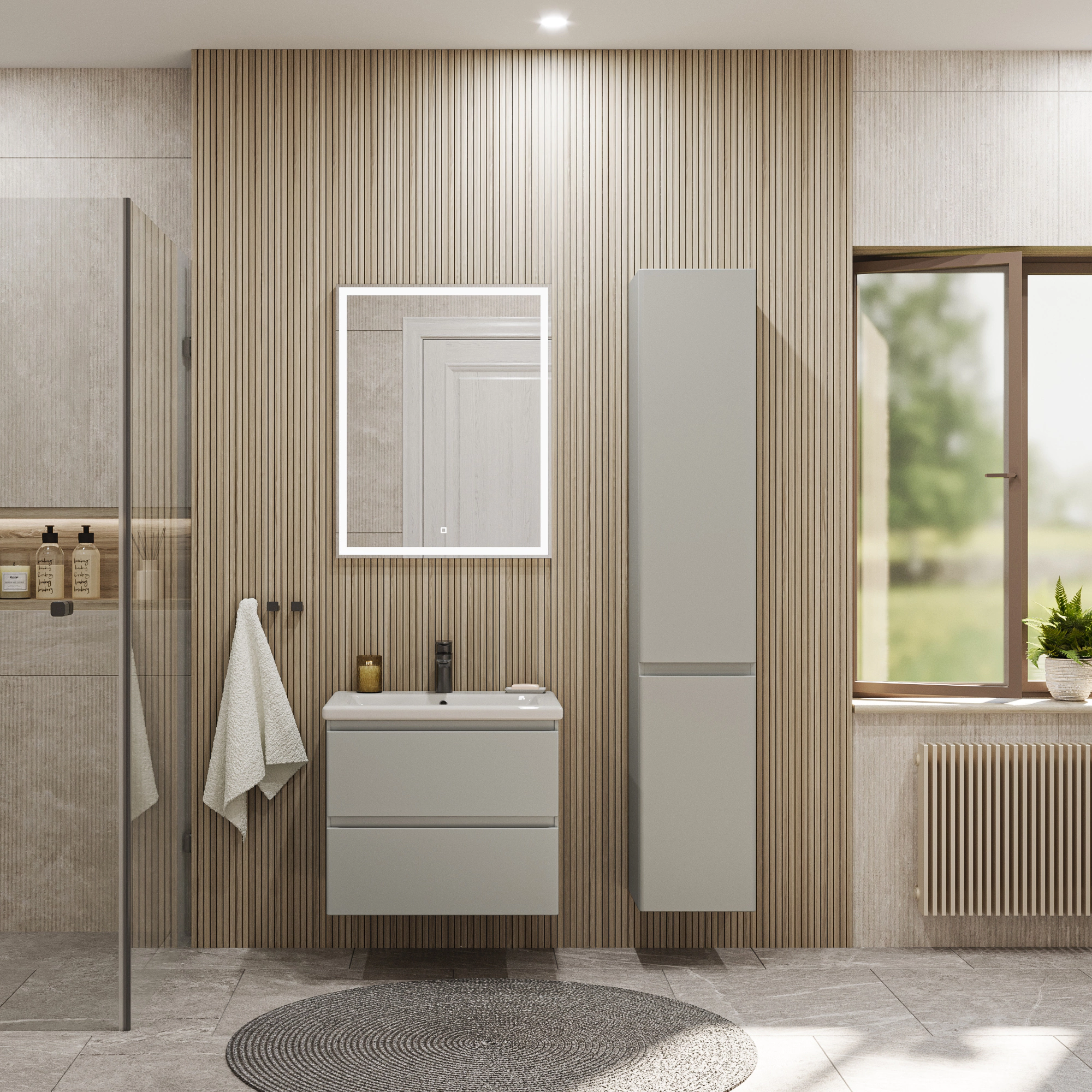 Тумба с раковиной FLUMEN DESIGN Витторе 50 см подвесная серая