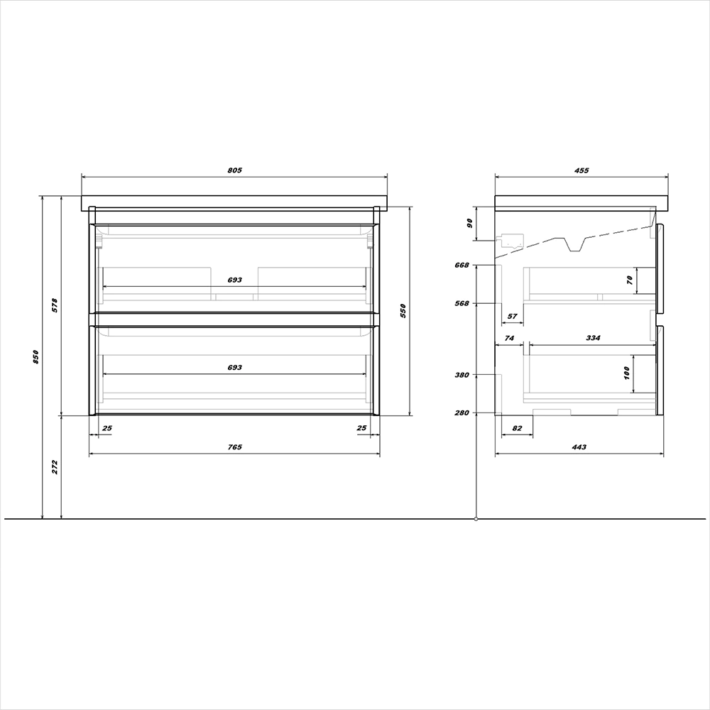 Тумба с раковиной FLUMEN DESIGN Витторе 80 см подвесная серая