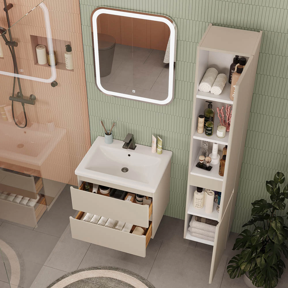 Тумба с раковиной FLUMEN DESIGN Витторе 60 см подвесная капучино