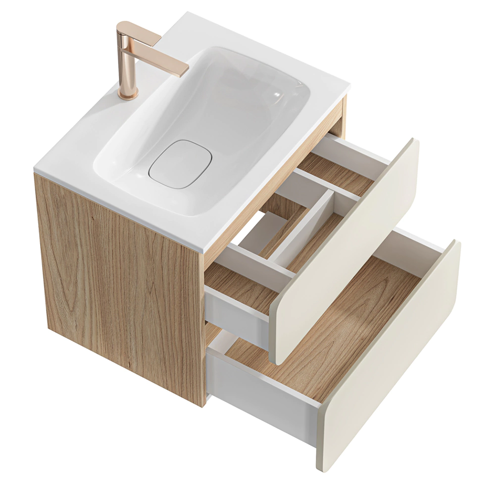 Тумба с раковиной AQWELLA Венто 60 см подвесная дюна, акация