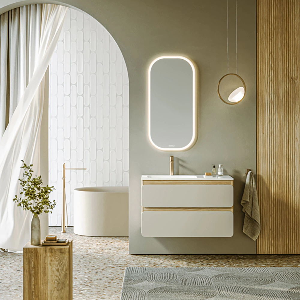 Тумба с раковиной AQWELLA Венто 90 см подвесная дюна, акация