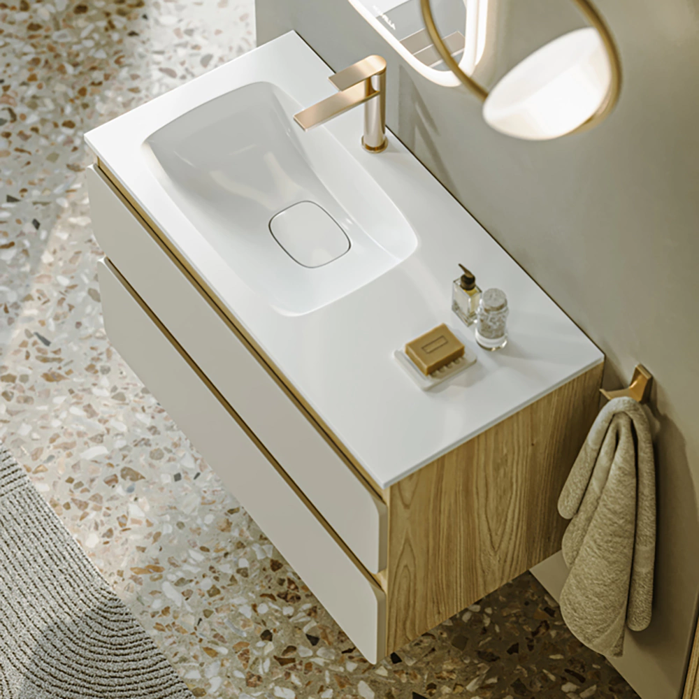 Тумба с раковиной AQWELLA Венто 90 см подвесная дюна, акация