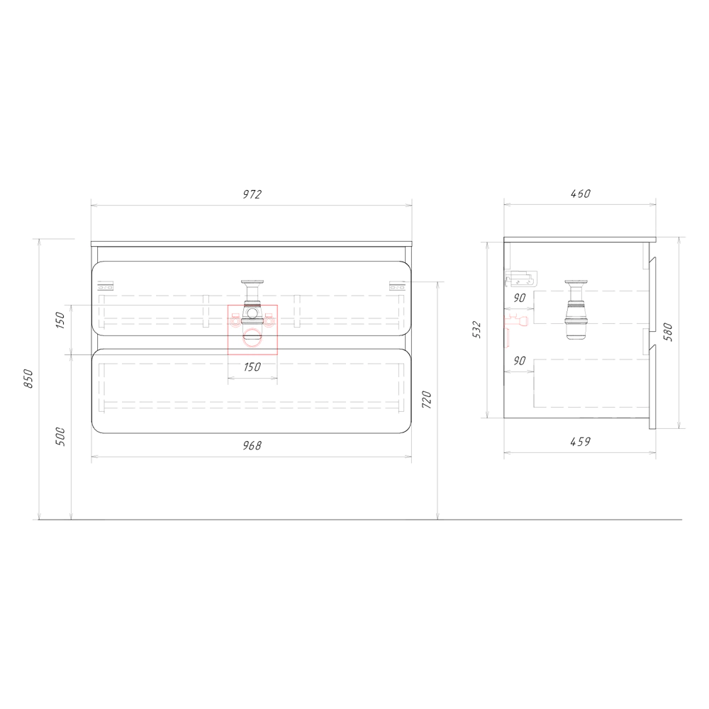 Тумба с раковиной AQWELLA Венто 100 см подвесная шалфей, акация