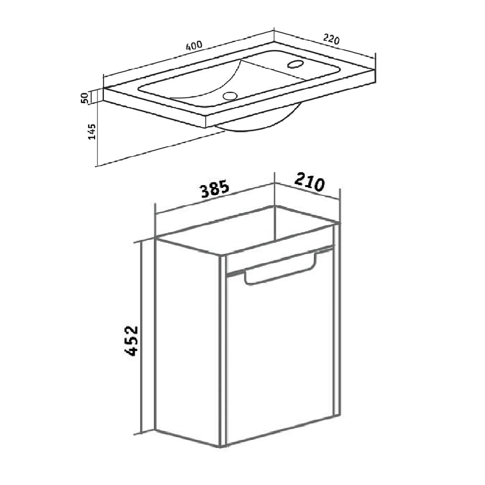 Тумба с раковиной RUNO Микра 40 см подвесная белая