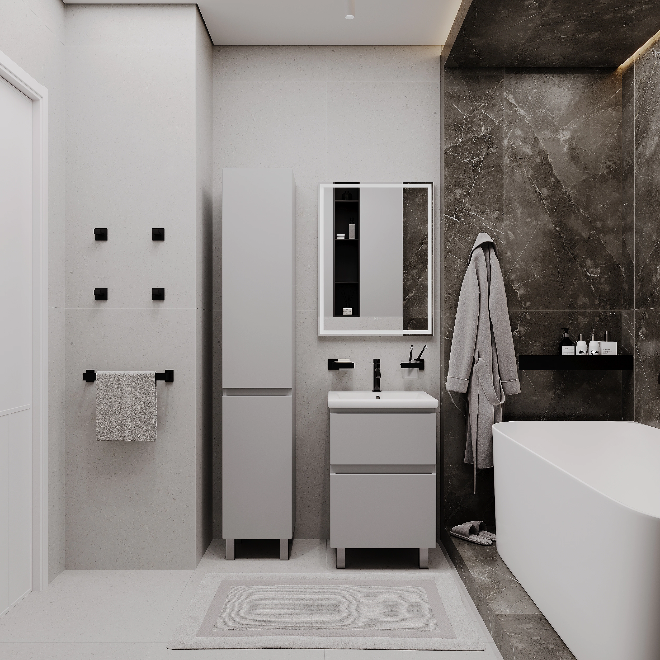 Тумба с раковиной FLUMEN DESIGN Витторе 50 см напольная серая