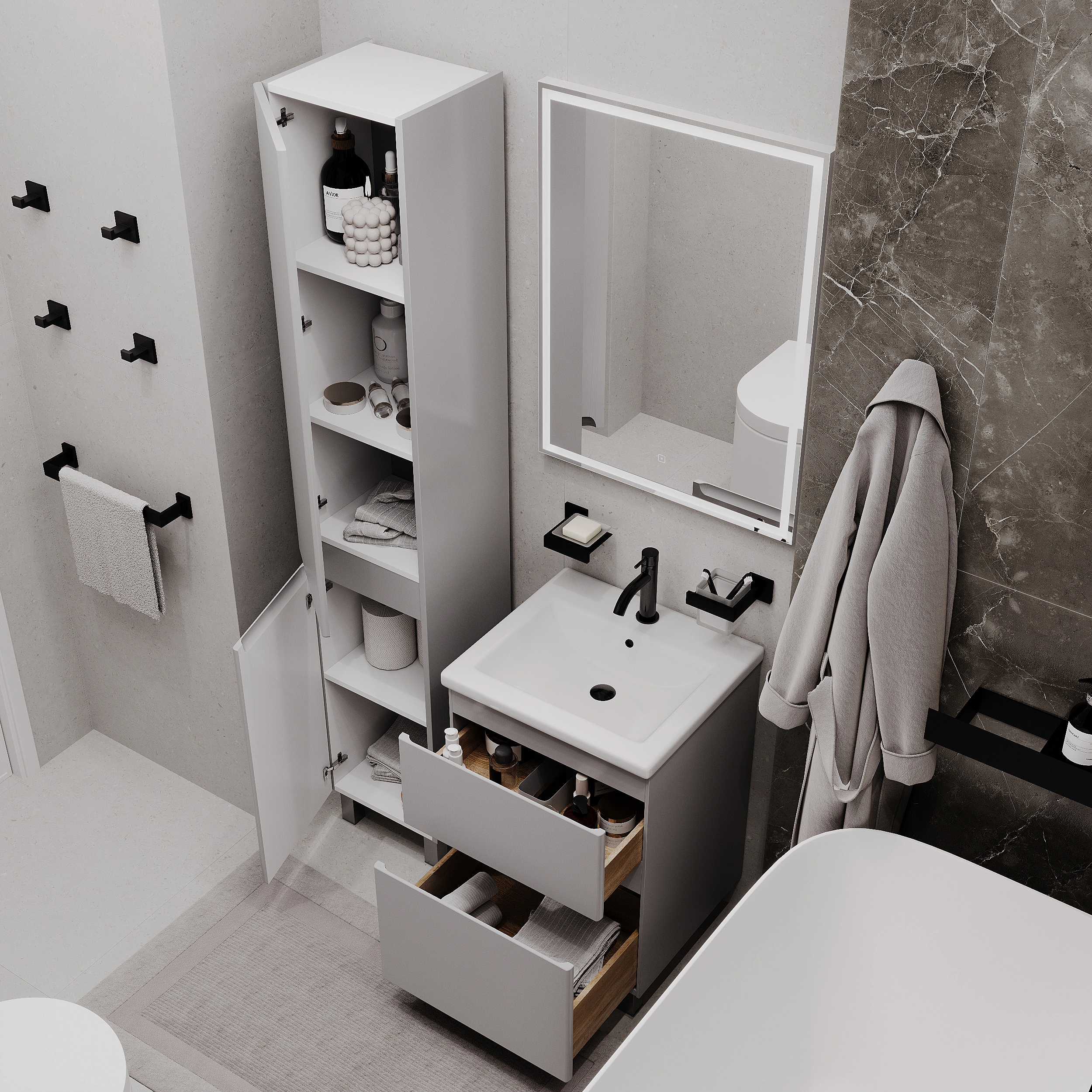 Тумба с раковиной FLUMEN DESIGN Витторе 50 см напольная серая