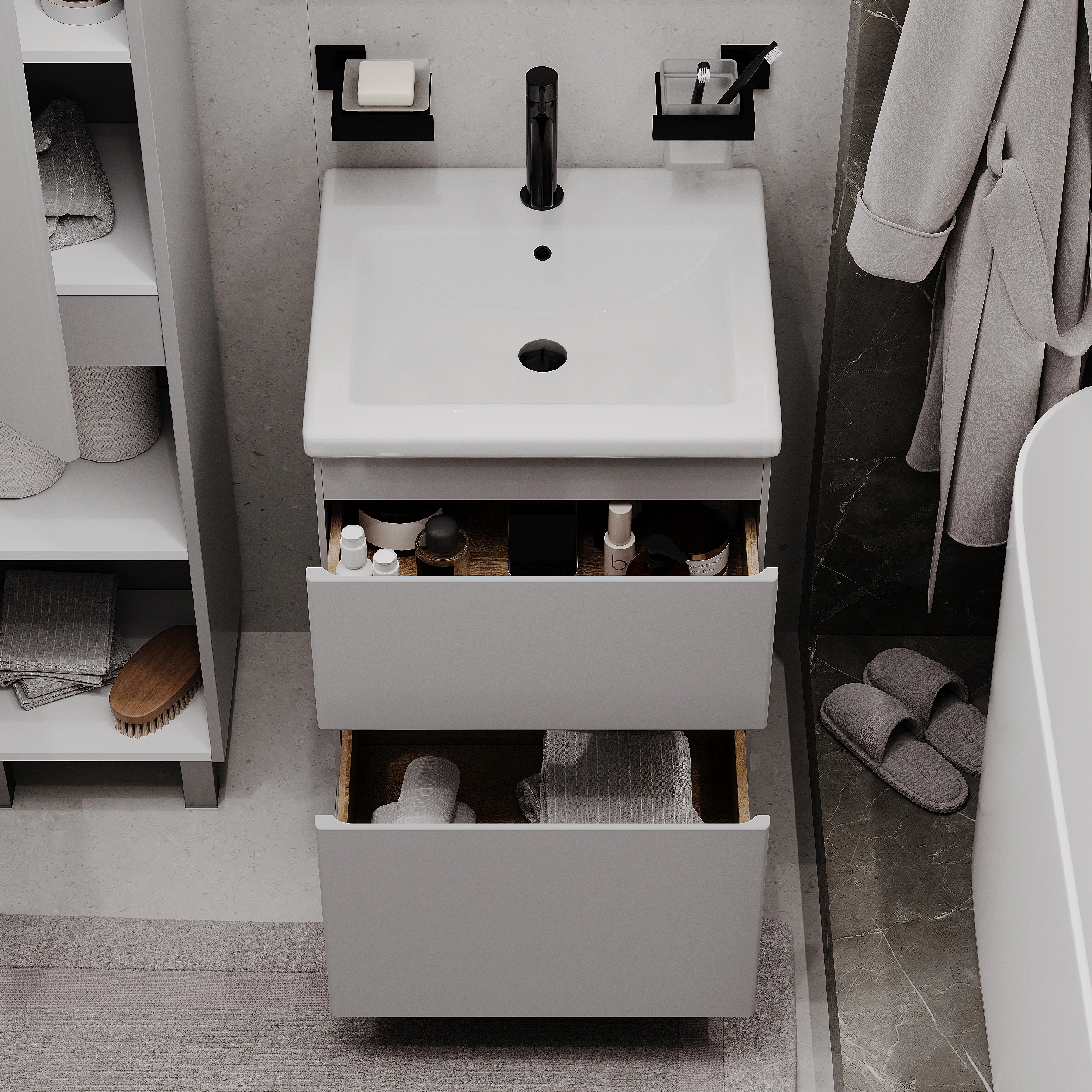 Тумба с раковиной FLUMEN DESIGN Витторе 50 см напольная серая