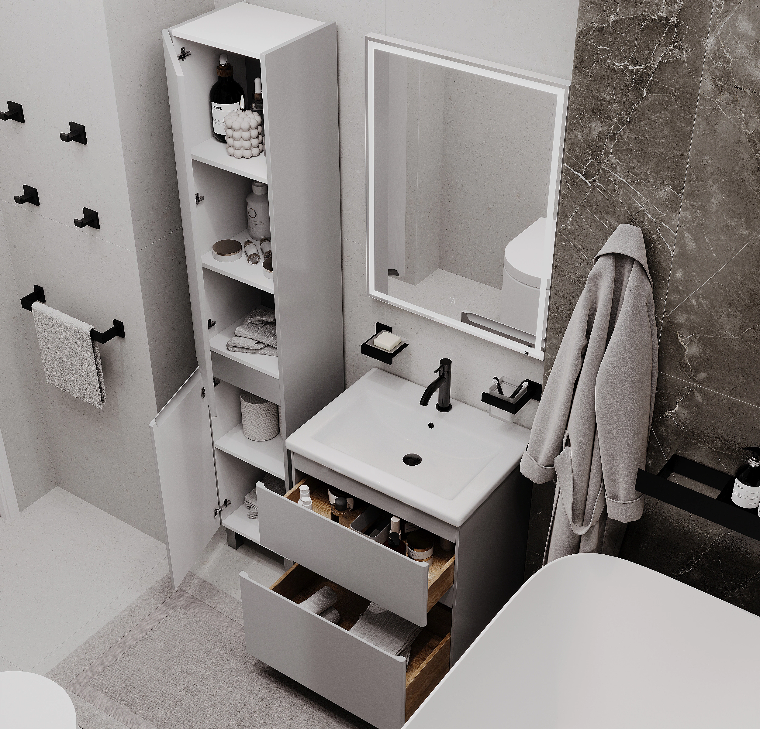 Тумба с раковиной FLUMEN DESIGN Витторе 60 см напольная серая