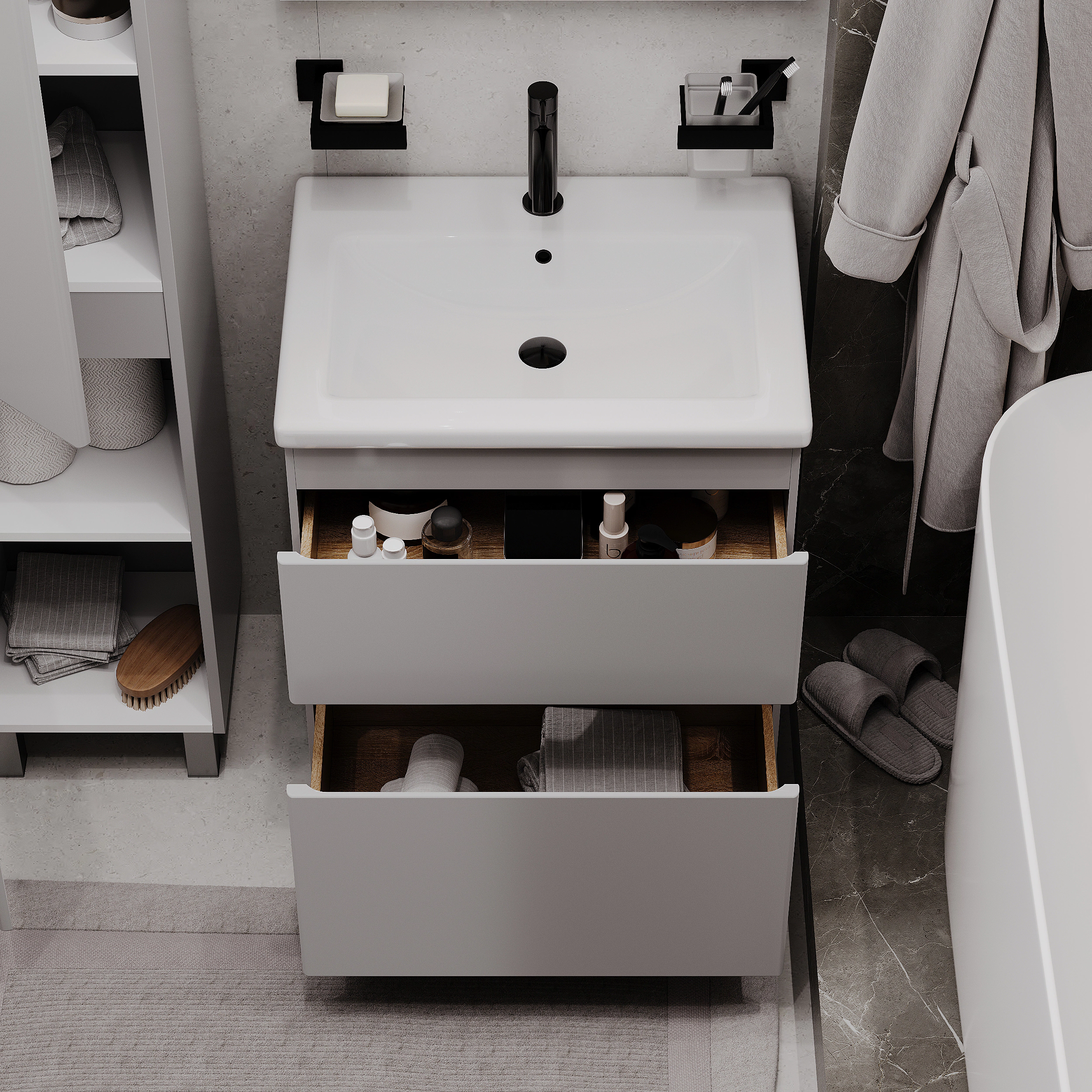 Тумба с раковиной FLUMEN DESIGN Витторе 60 см напольная серая