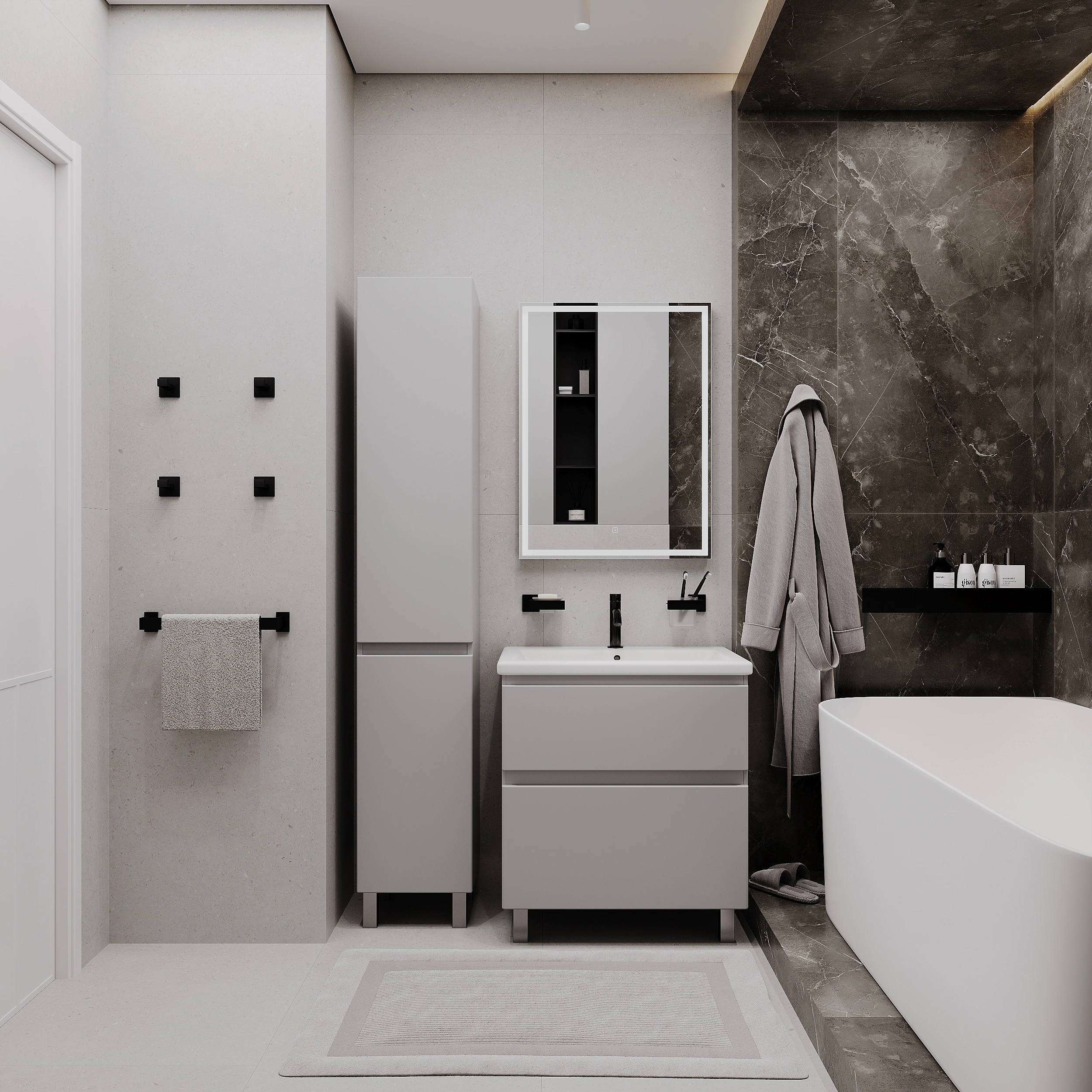Тумба с раковиной FLUMEN DESIGN Витторе 70 см напольная серая