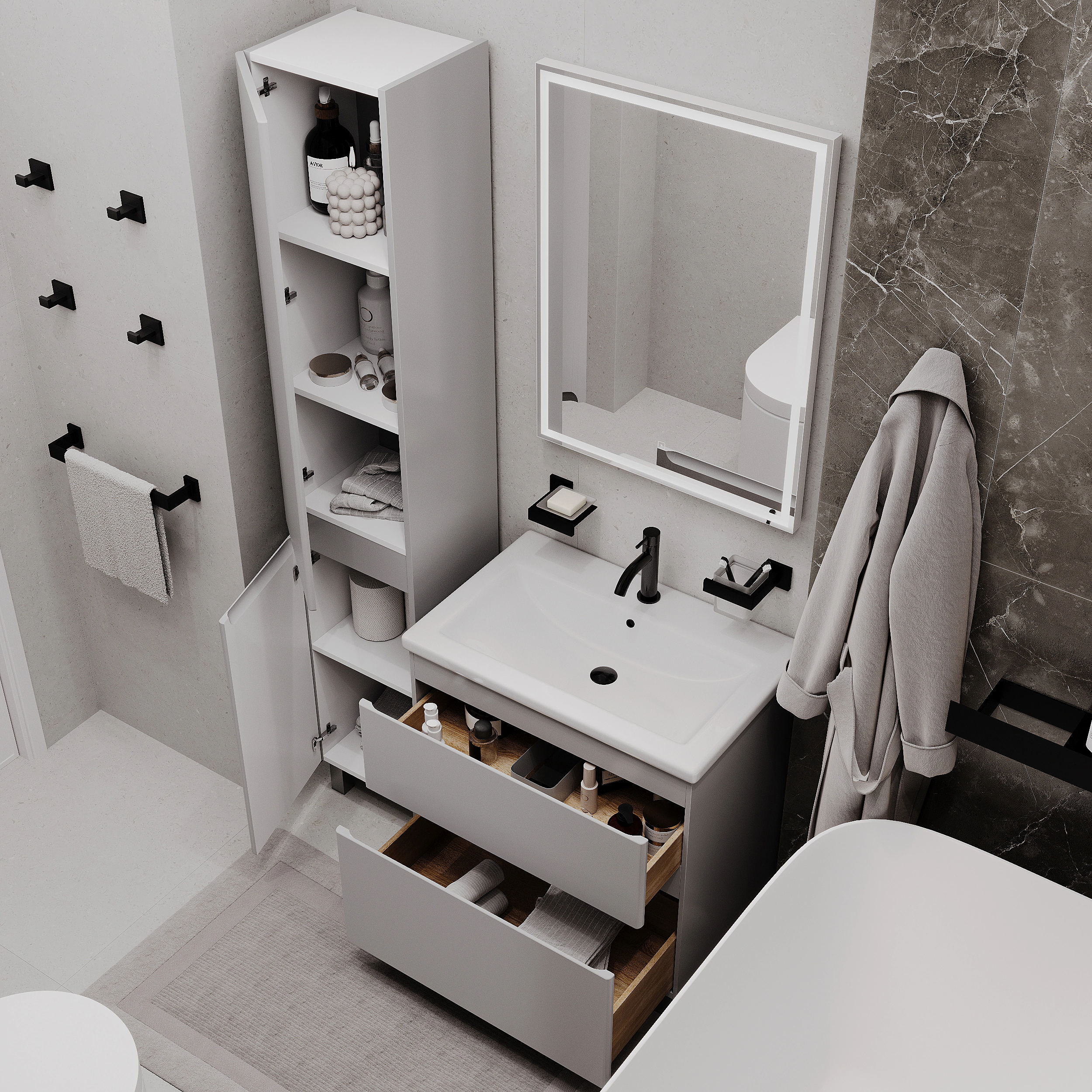 Тумба с раковиной FLUMEN DESIGN Витторе 70 см напольная серая
