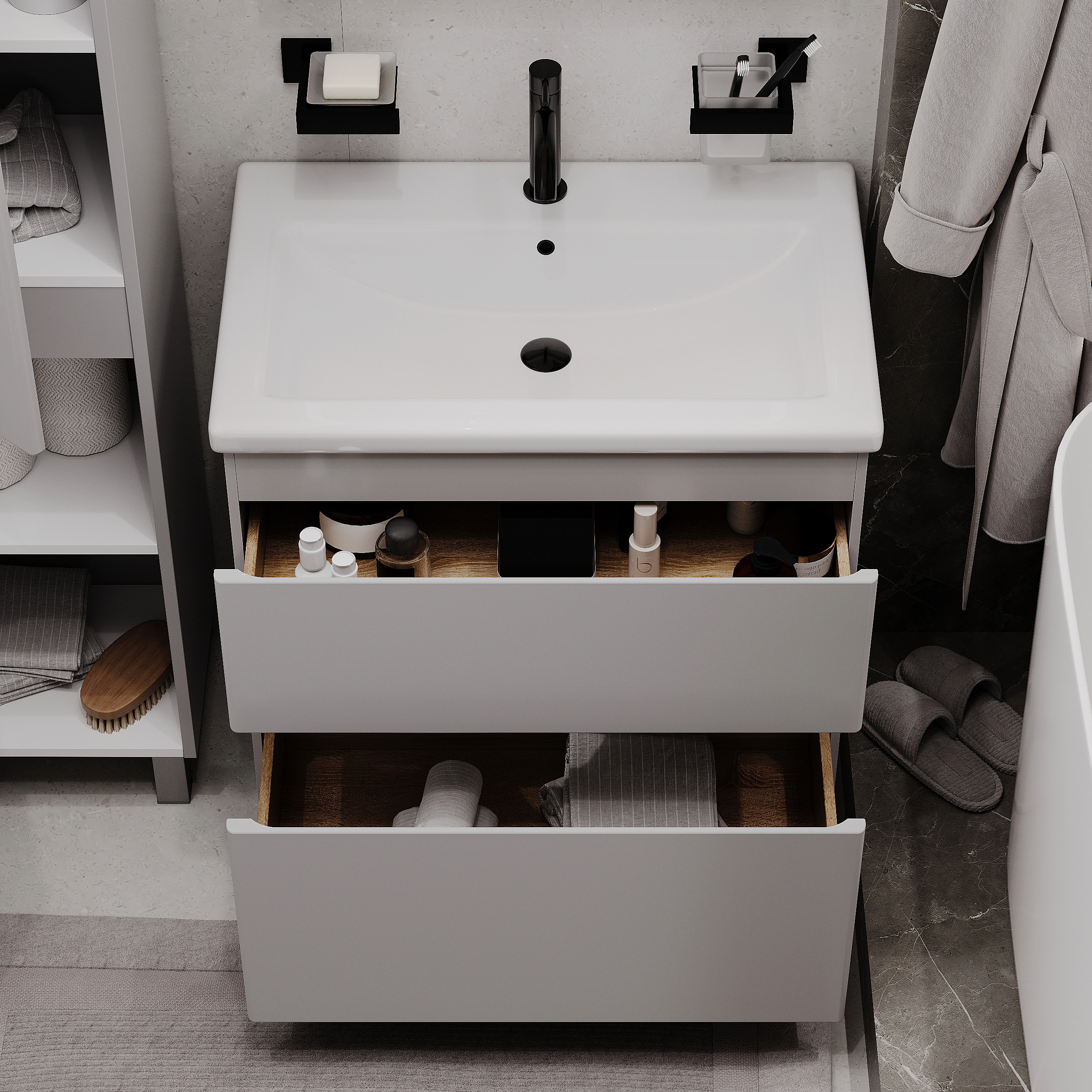 Тумба с раковиной FLUMEN DESIGN Витторе 70 см напольная серая