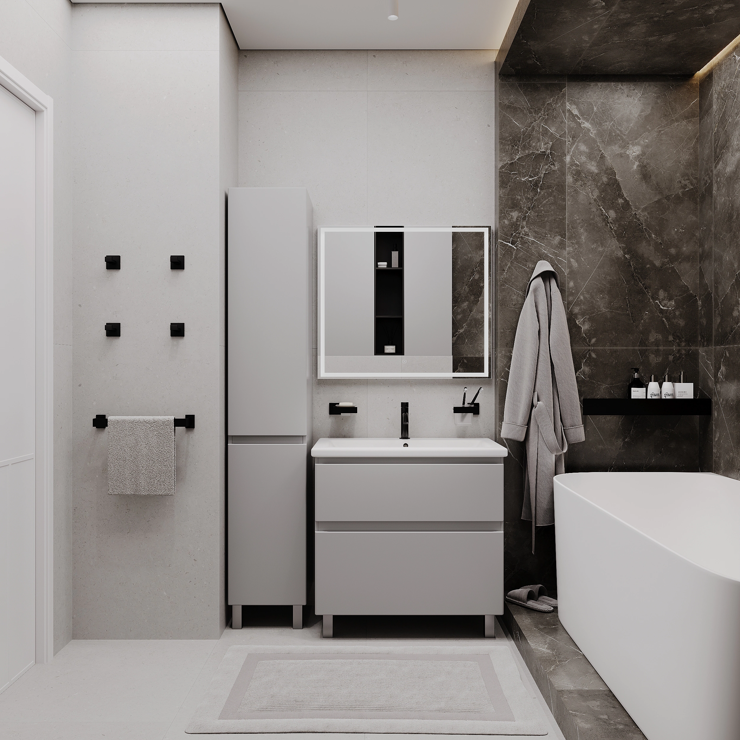Тумба с раковиной FLUMEN DESIGN Витторе 80 см напольная серая