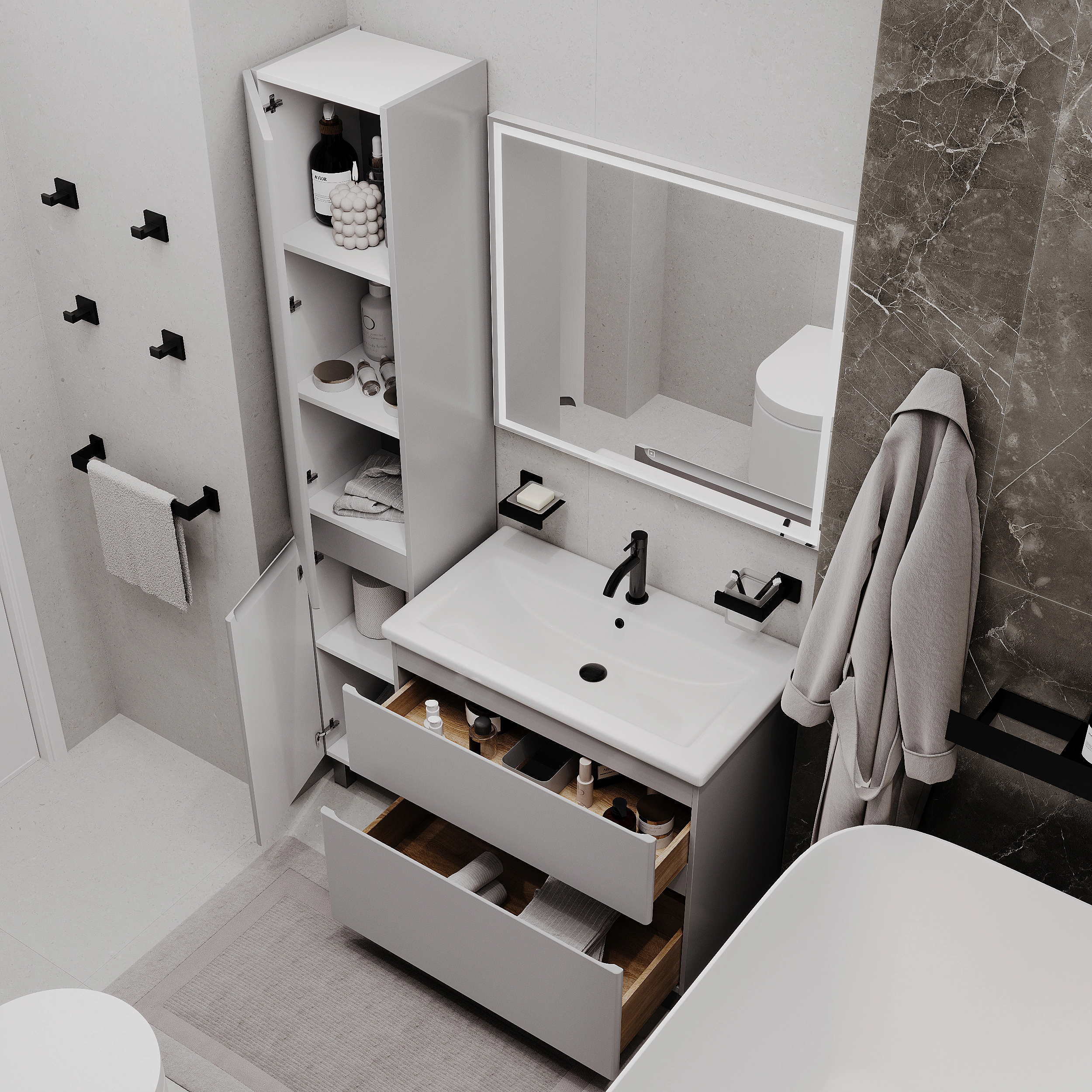 Тумба с раковиной FLUMEN DESIGN Витторе 80 см напольная серая
