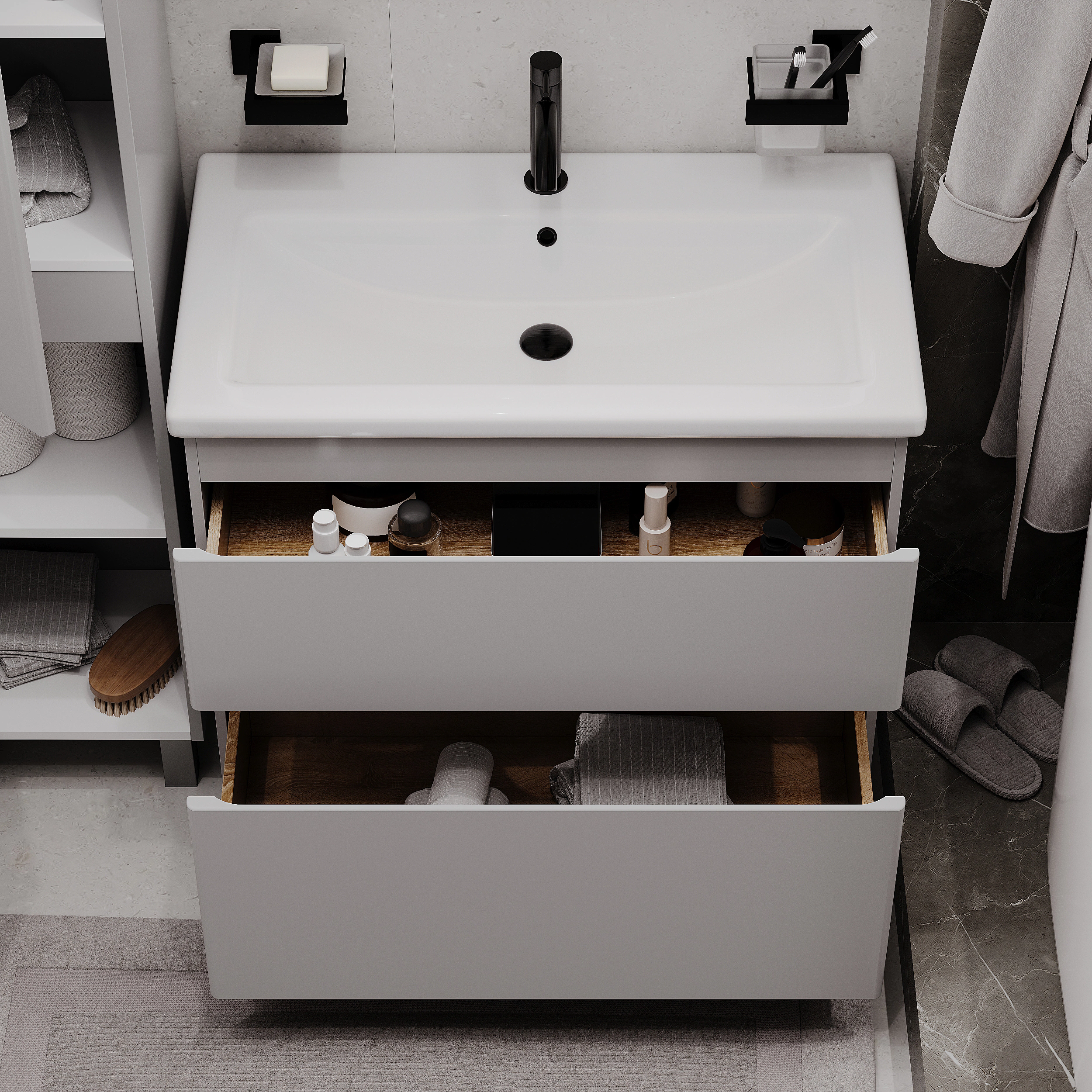 Тумба с раковиной FLUMEN DESIGN Витторе 80 см напольная серая