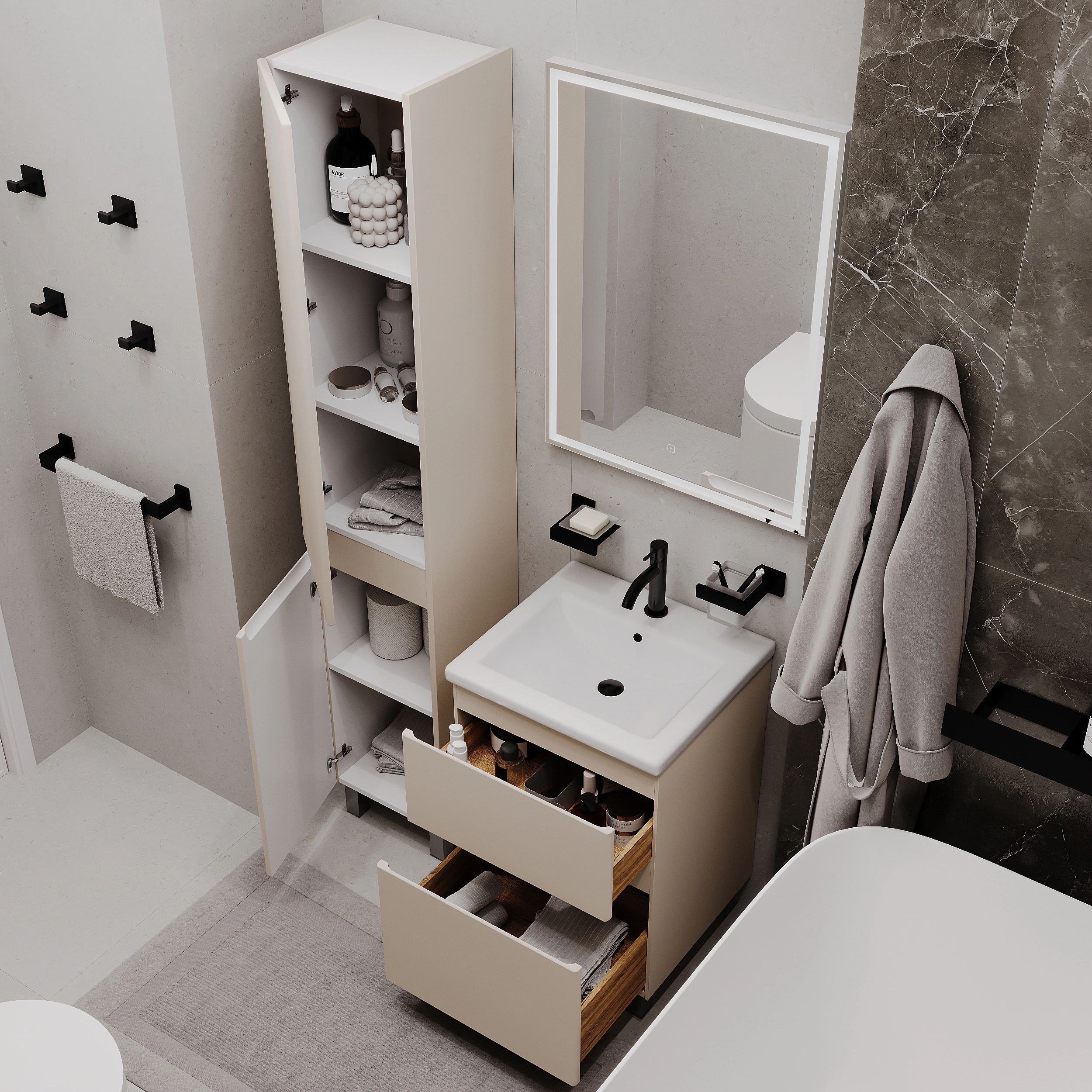 Тумба с раковиной FLUMEN DESIGN Витторе 50 см напольная капучино