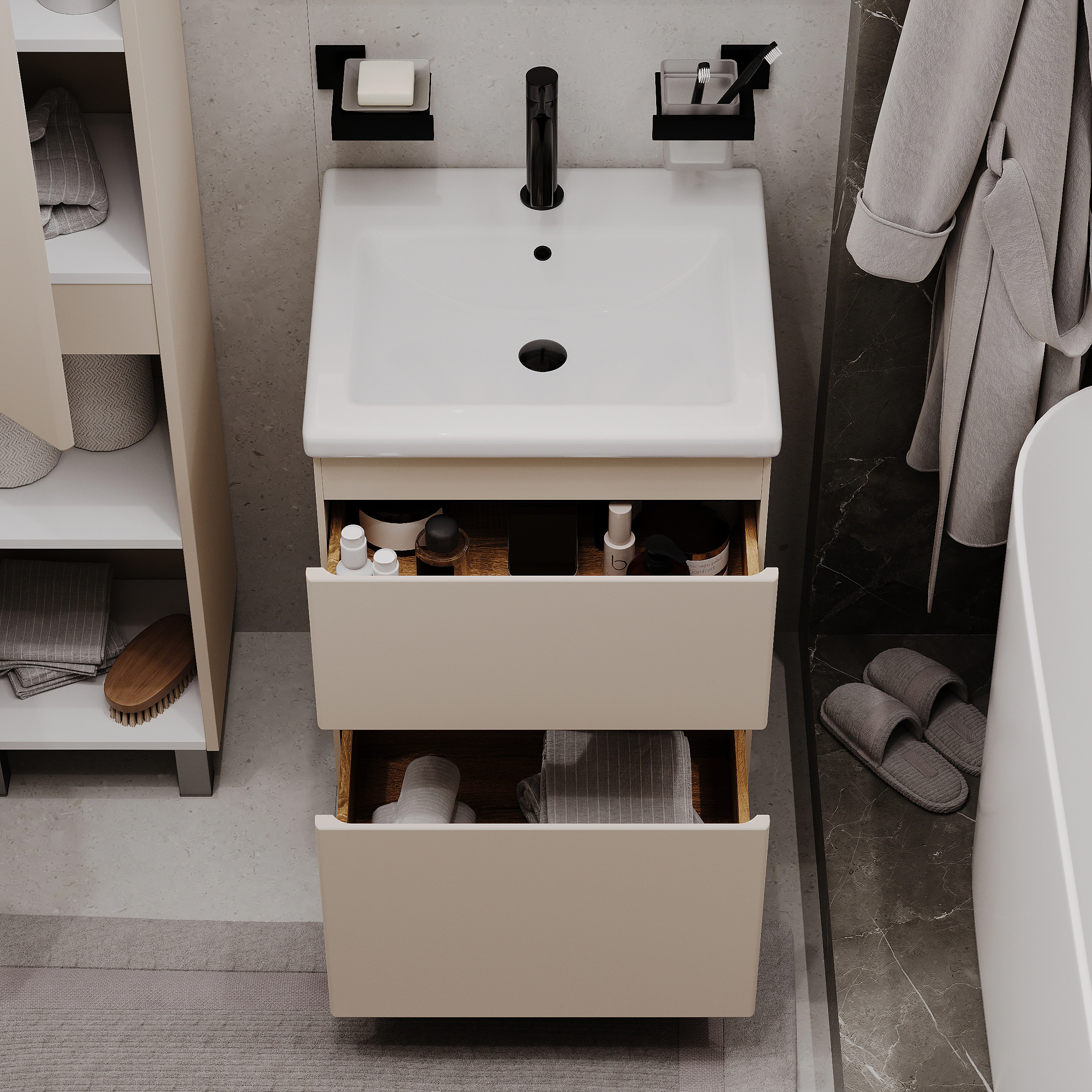 Тумба с раковиной FLUMEN DESIGN Витторе 50 см напольная капучино