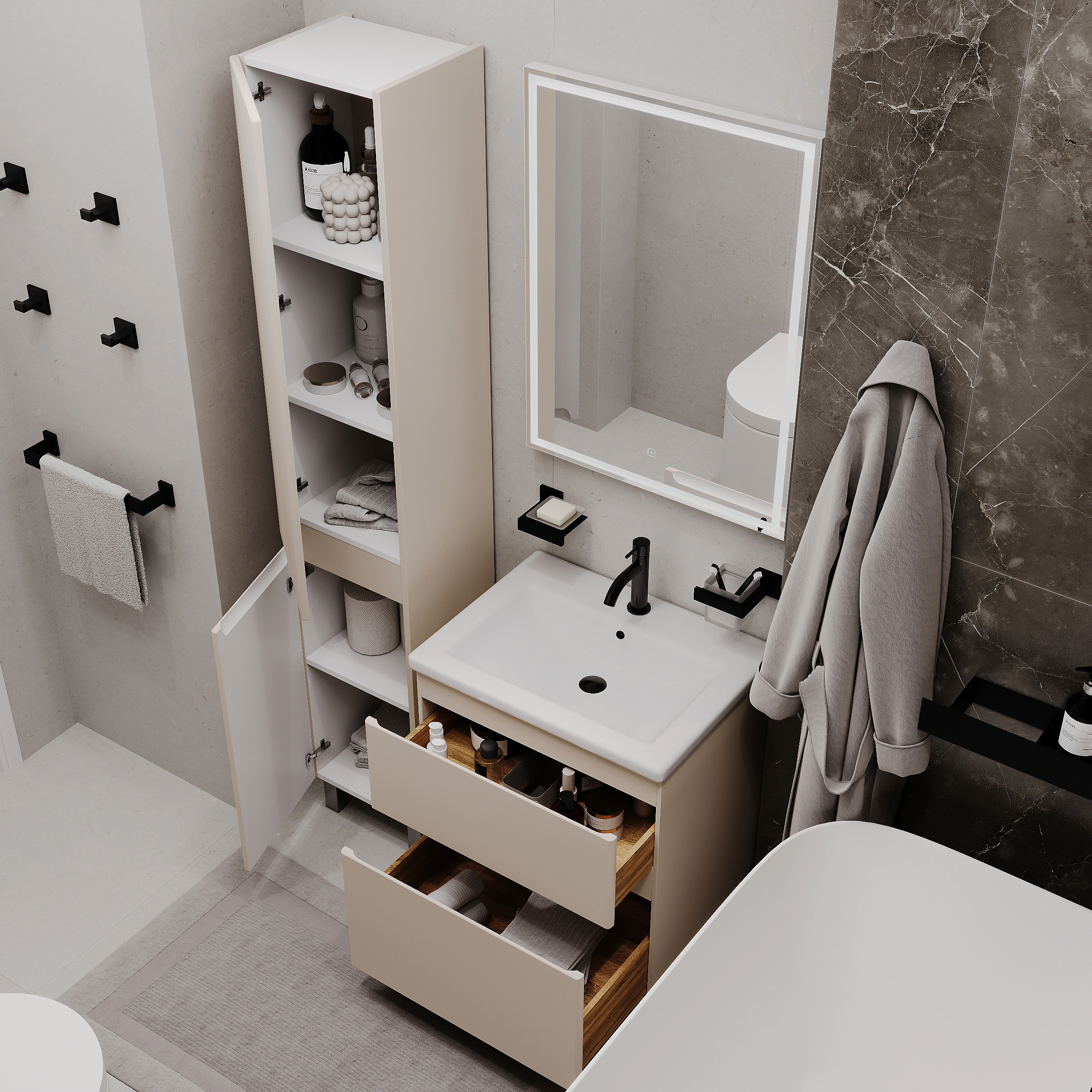 Тумба с раковиной FLUMEN DESIGN Витторе 60 см напольная капучино