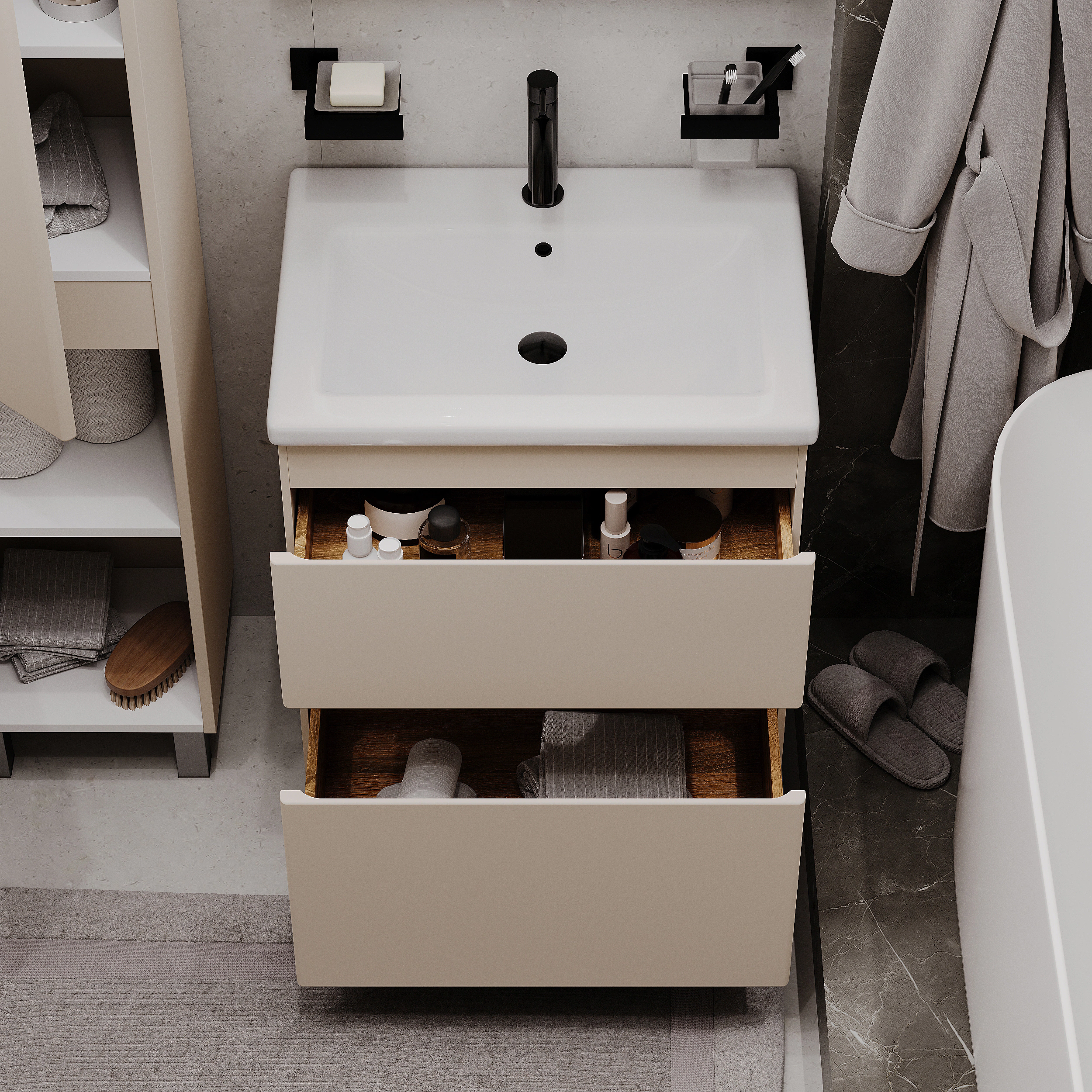 Тумба с раковиной FLUMEN DESIGN Витторе 60 см напольная капучино