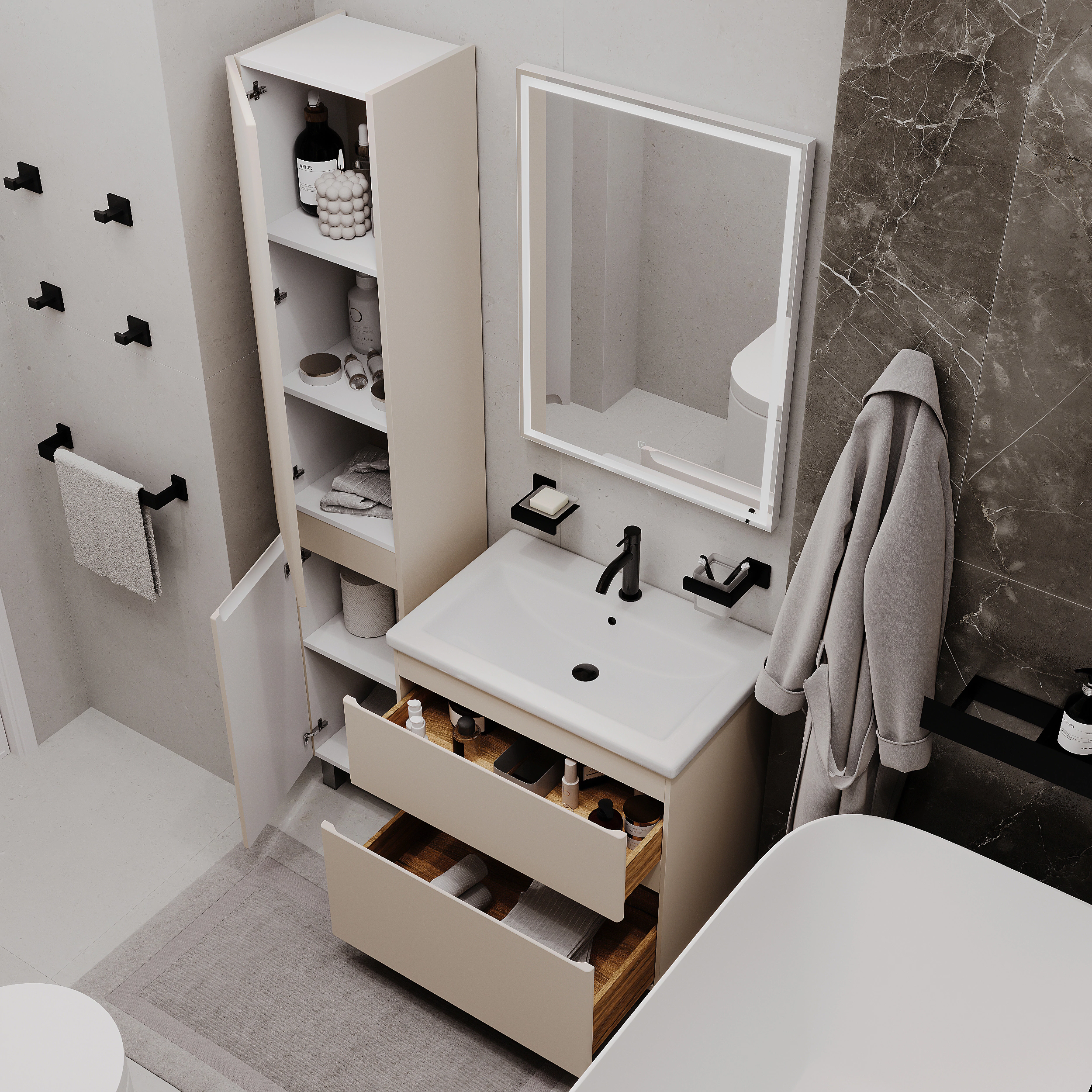 Тумба с раковиной FLUMEN DESIGN Витторе 70 см напольная капучино