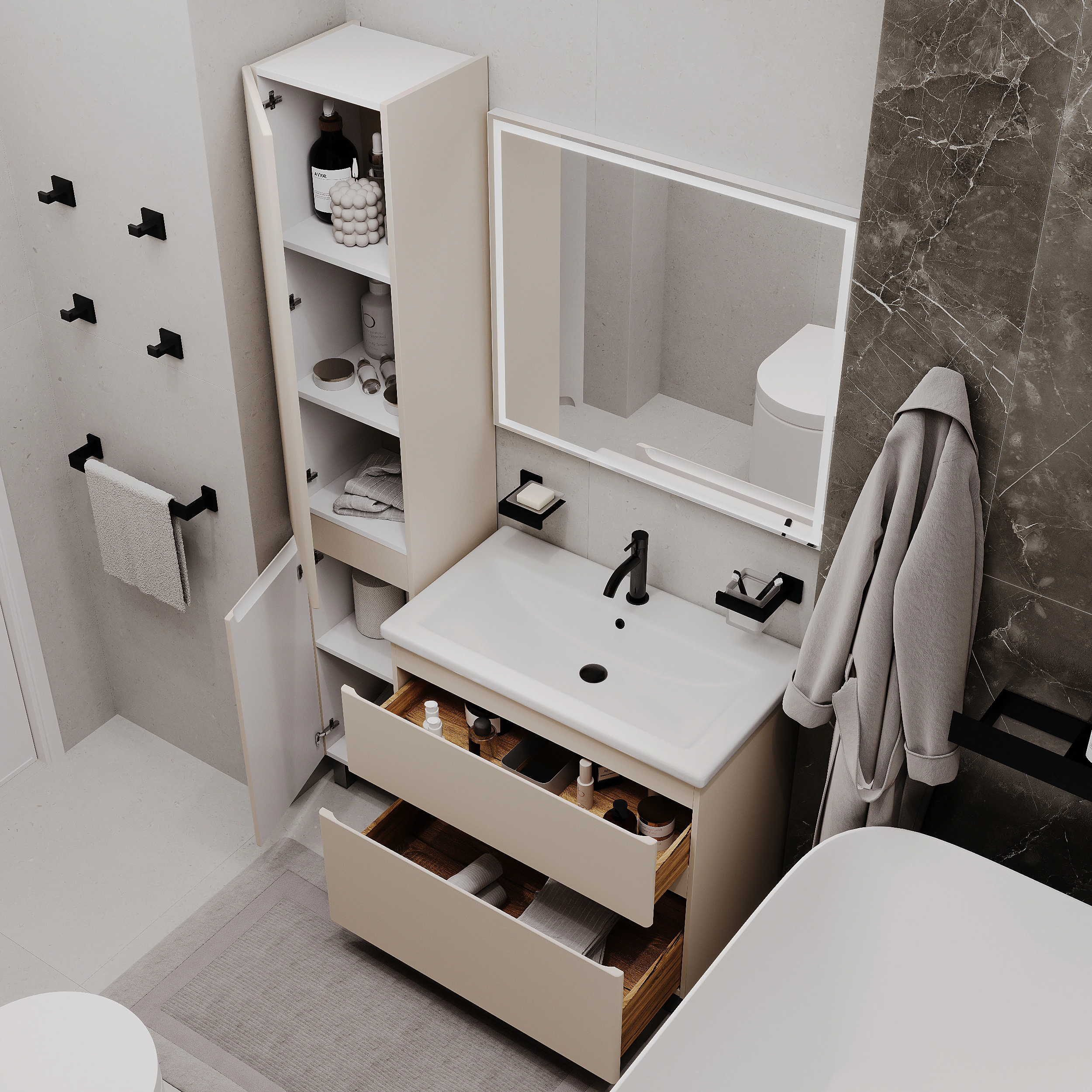 Тумба с раковиной FLUMEN DESIGN Витторе 80 см напольная капучино