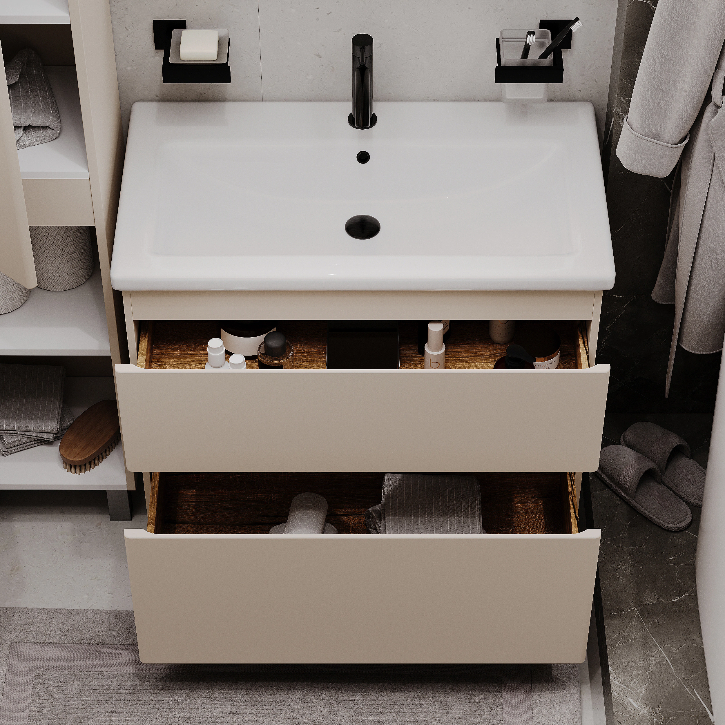Тумба с раковиной FLUMEN DESIGN Витторе 80 см напольная капучино