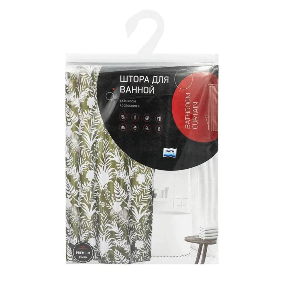 Текстильная штора для ванной BATH PLUS Shadow Middle Leaf 180х180 см зеленая