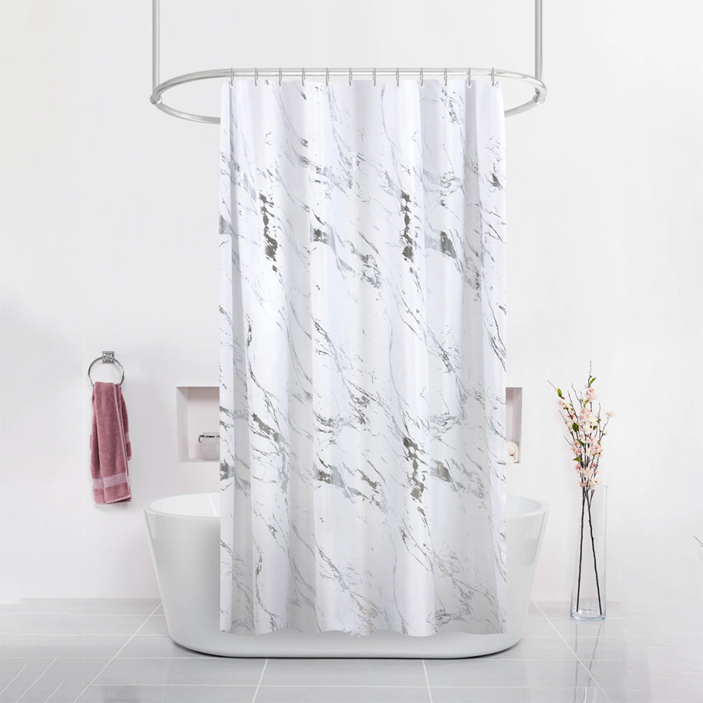 Текстильная штора для ванной Dasch Серебро в мраморе 180x200 см бело-серебряная