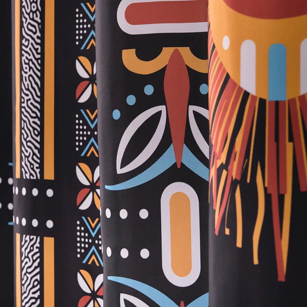 Текстильная штора для ванной Moroshka Bantu 200х180 см черно-оранжевая