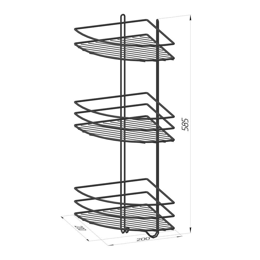 Полка сетчатая PROFFERO 3-ярусная угловая с крючками графит