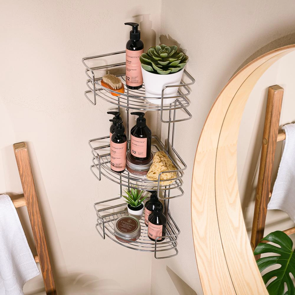 Полка сетчатая ЧМЗ Новые горизонты 3 яруса угловая хром