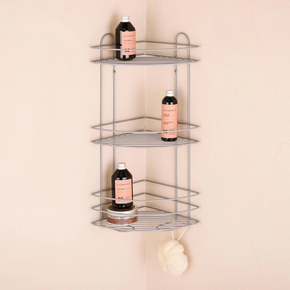 Полка сетчатая ЧМЗ 3 яруса угловая серая