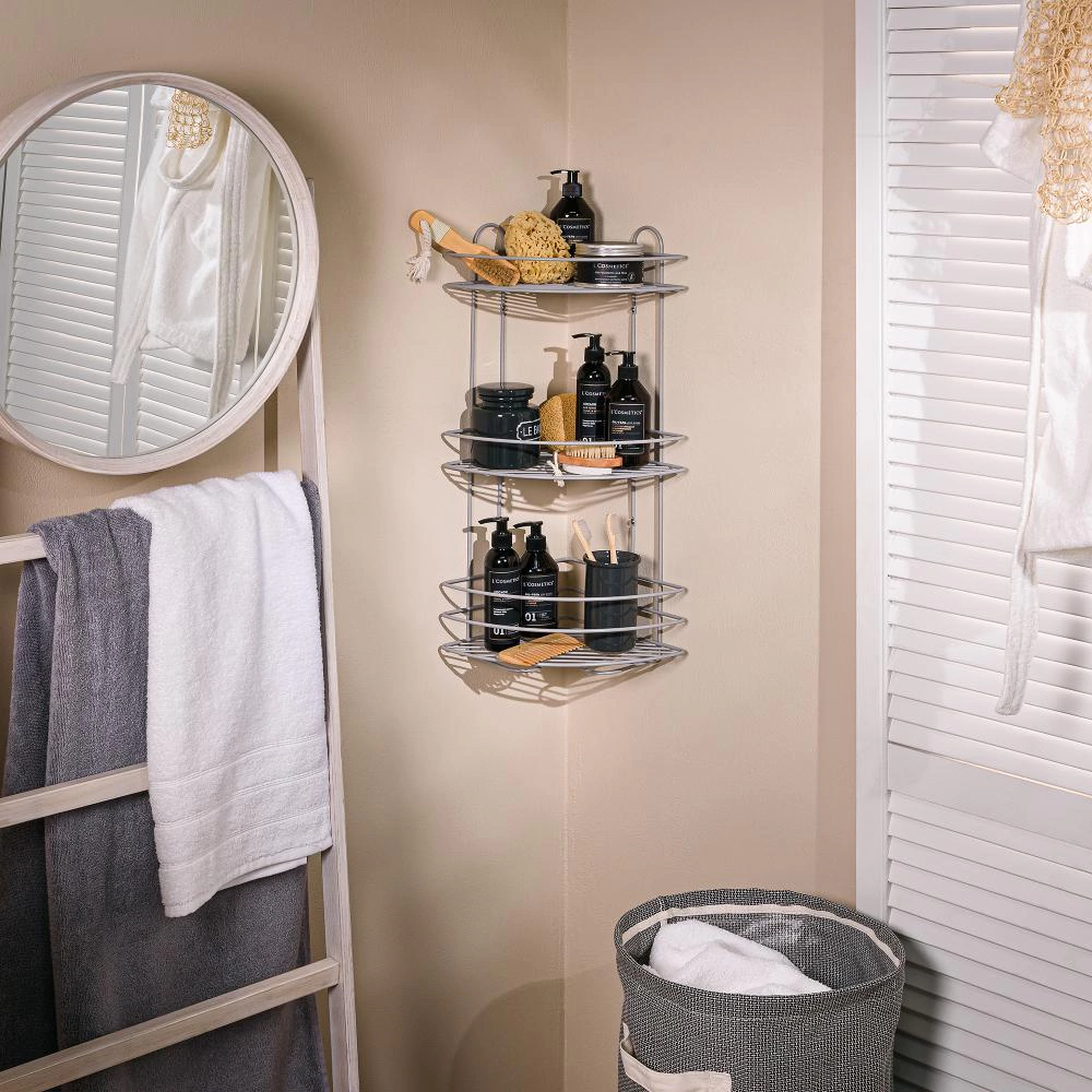 Полка сетчатая ЧМЗ 3 яруса угловая серая