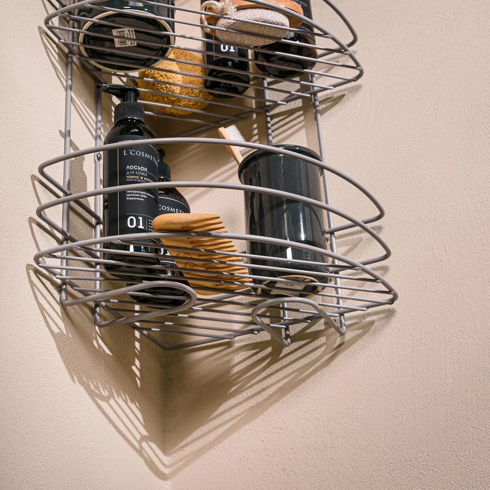 Полка сетчатая ЧМЗ 3 яруса угловая серая