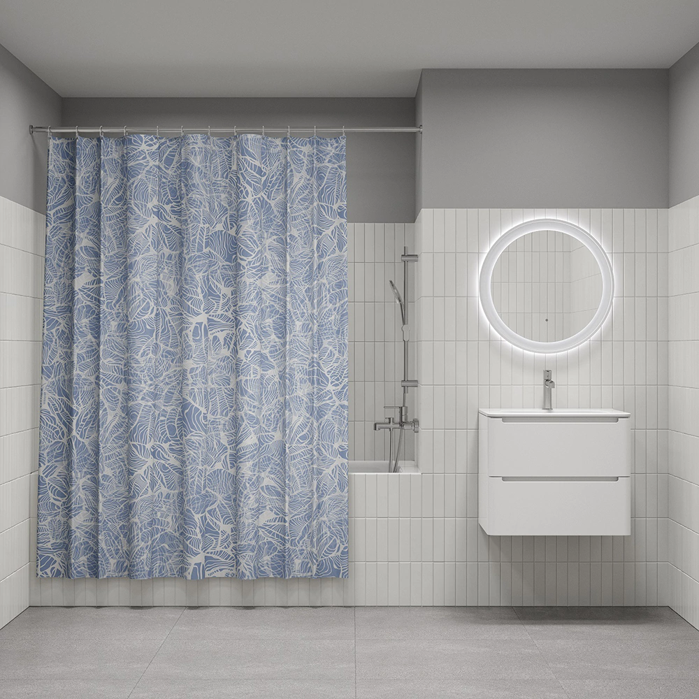Текстильная штора для ванной IDDIS Celadon blue 180х200 см голубая