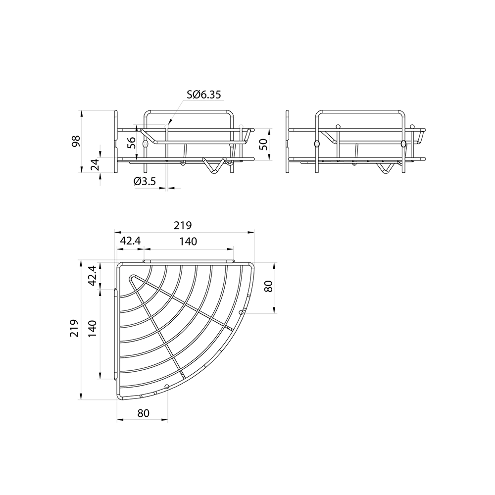 Полка сетчатая Milardo 1-ярусная угловая черная
