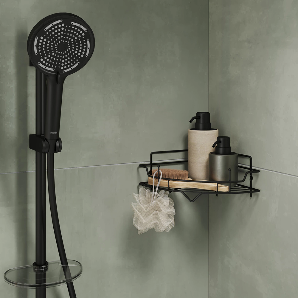 Полка сетчатая Milardo 1-ярусная угловая черная