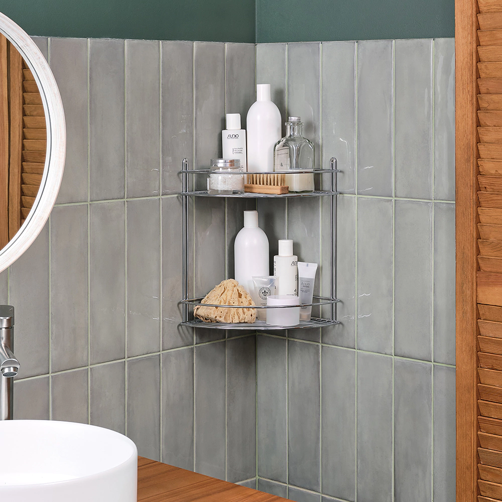 Полка сетчатая ЧМЗ 2 яруса угловая хром