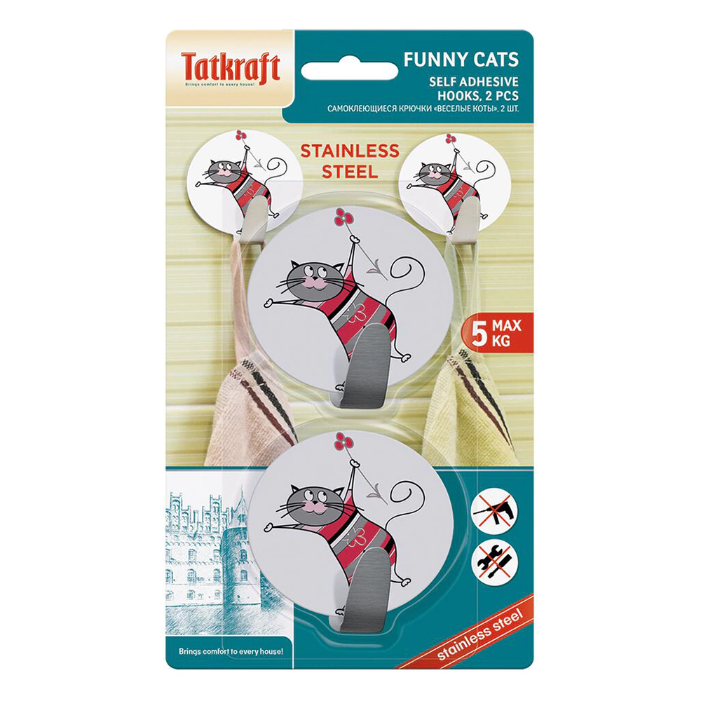 Набор крючков Funny cats 2 шт скотч металл Tatkraft