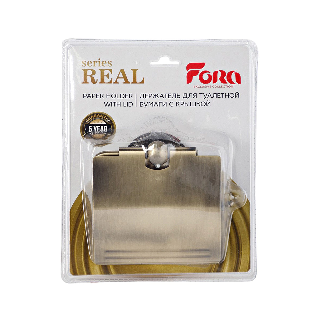 Держатель для туалетной бумаги Fora Real с крышкой бронза