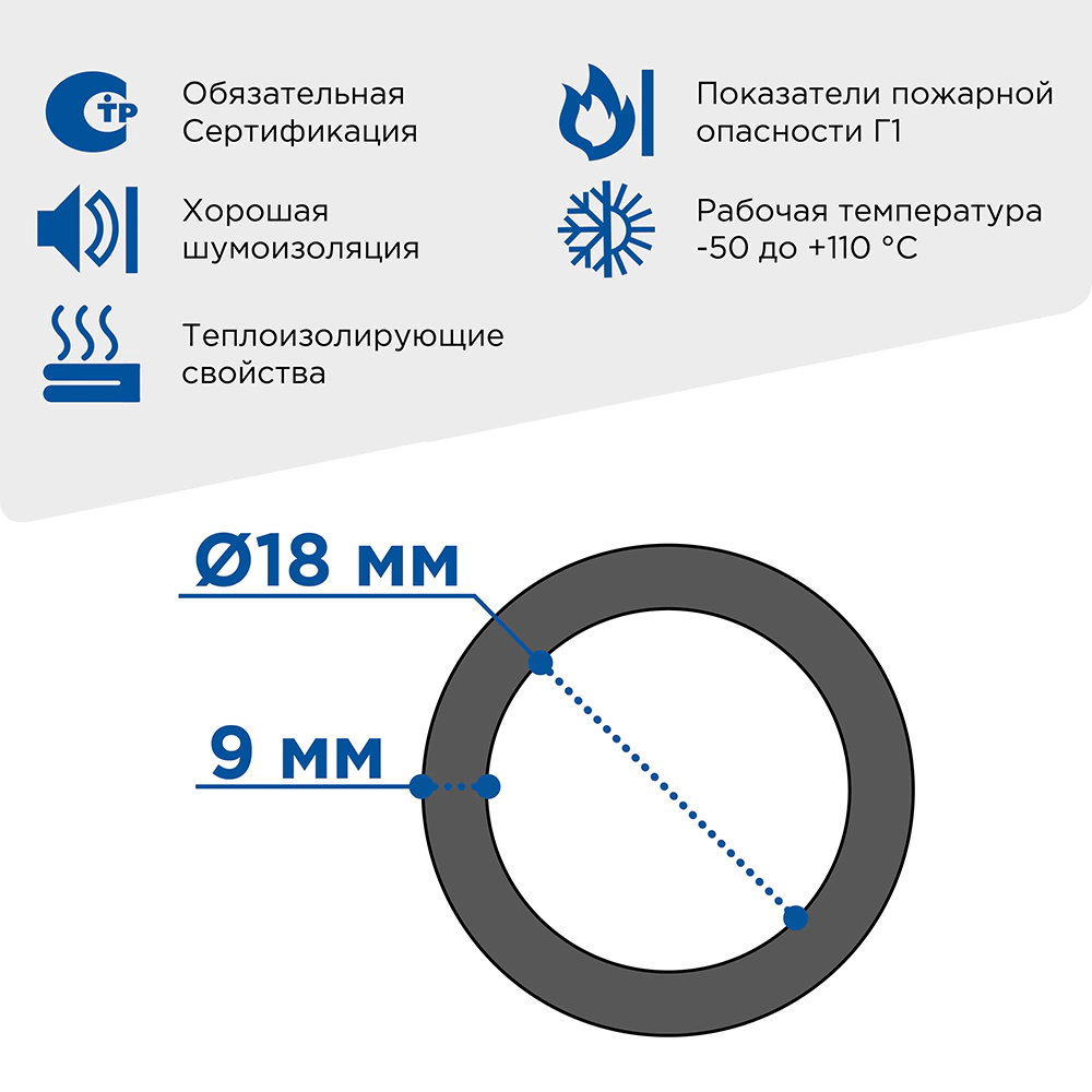 Изоляция каучуковая ISOTEC FLEX d18/9 мм 1 м