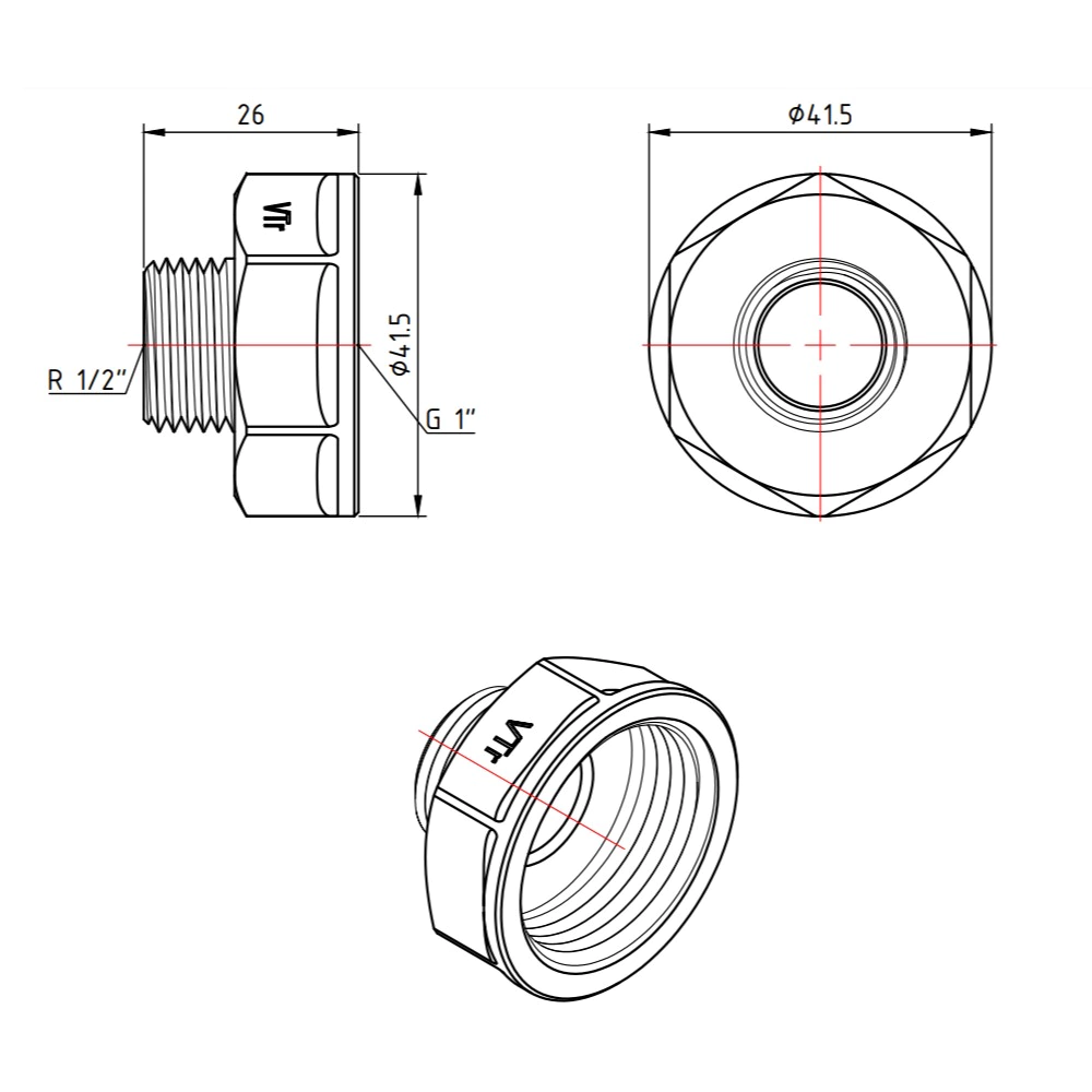 Переходник VALTEC 1"х1/2" ВР-НР латунь никелированная