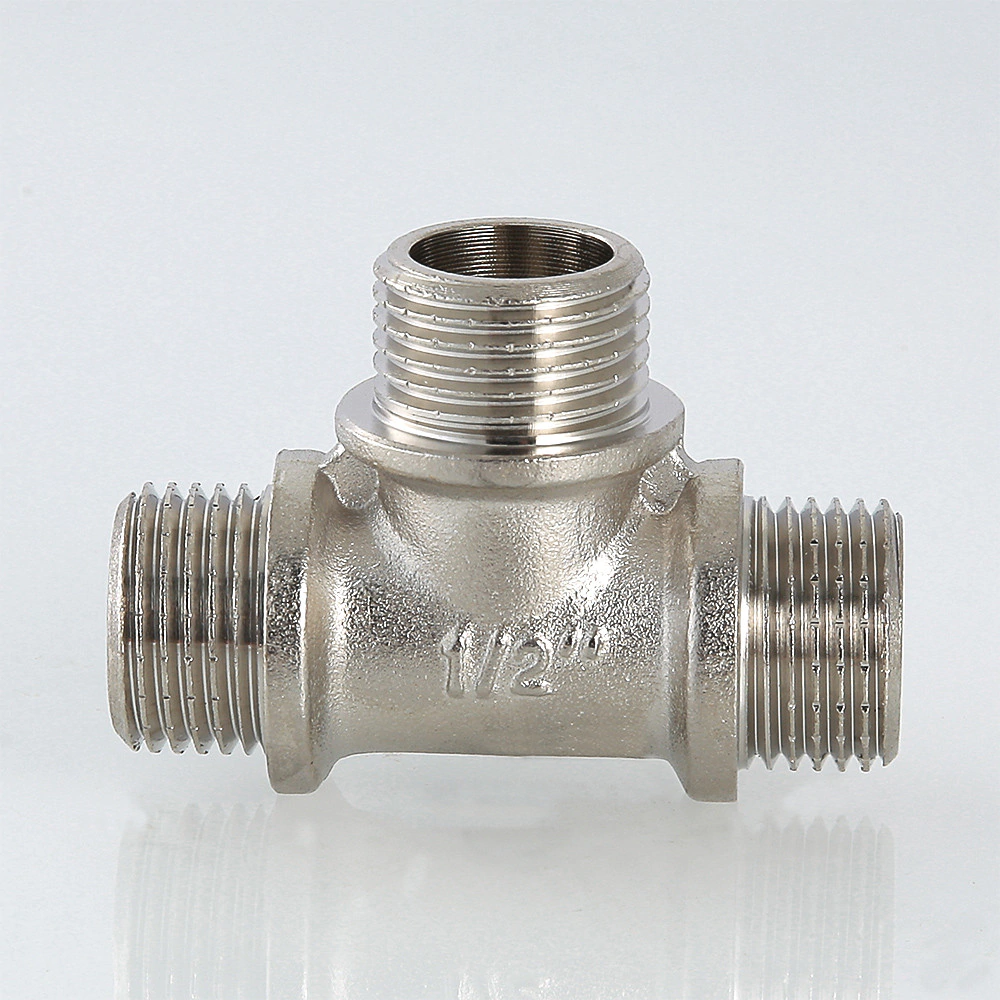 Тройник VALTEC 1/2" НР латунь никелированная