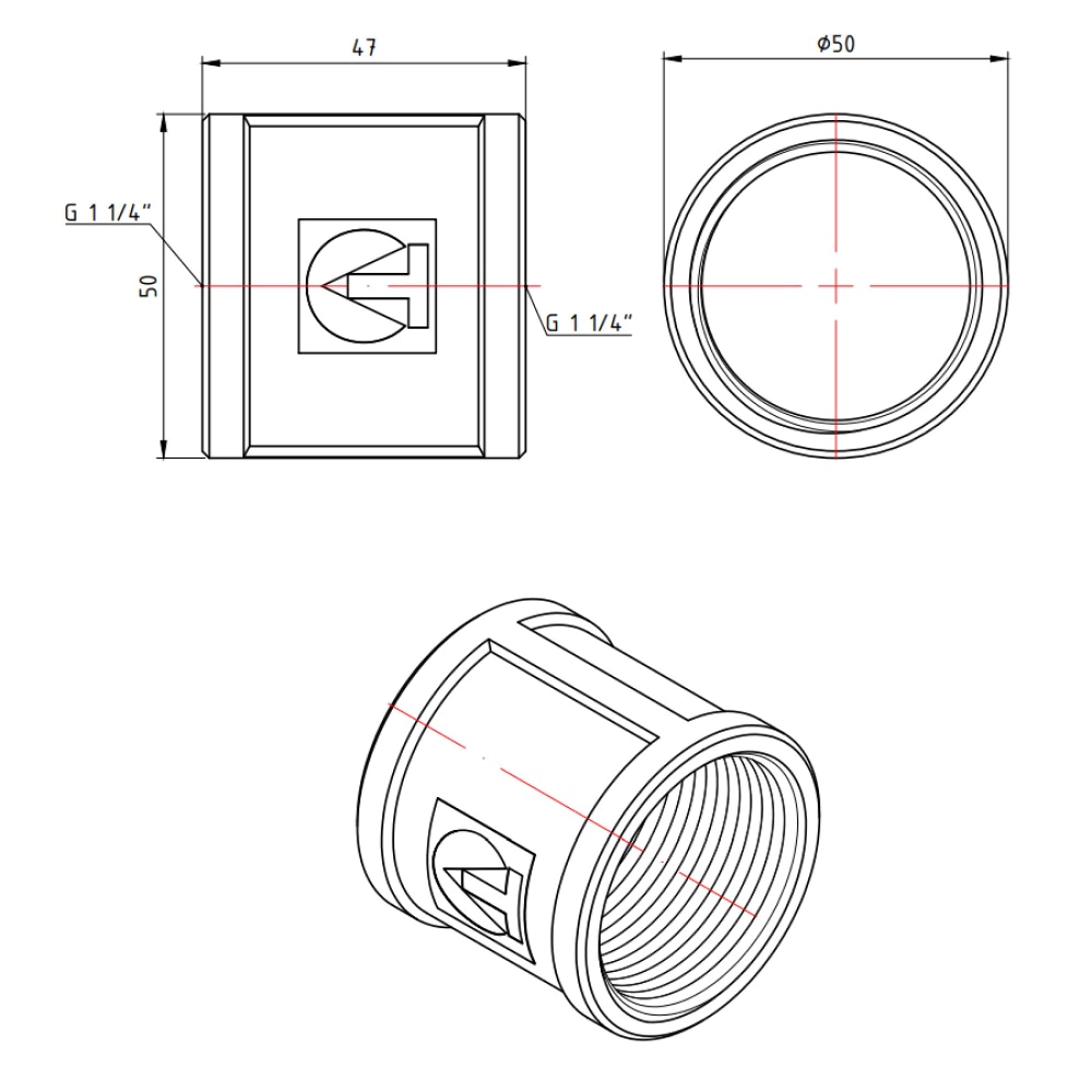 Муфта VALTEC 1 1/4" ВР-ВР латунь никелированная