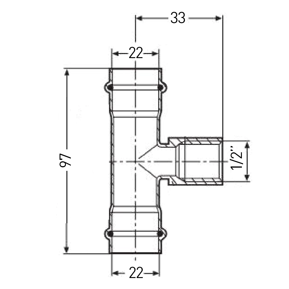 Тройник из нержавеющей стали 22x1/2" РВ Valtec