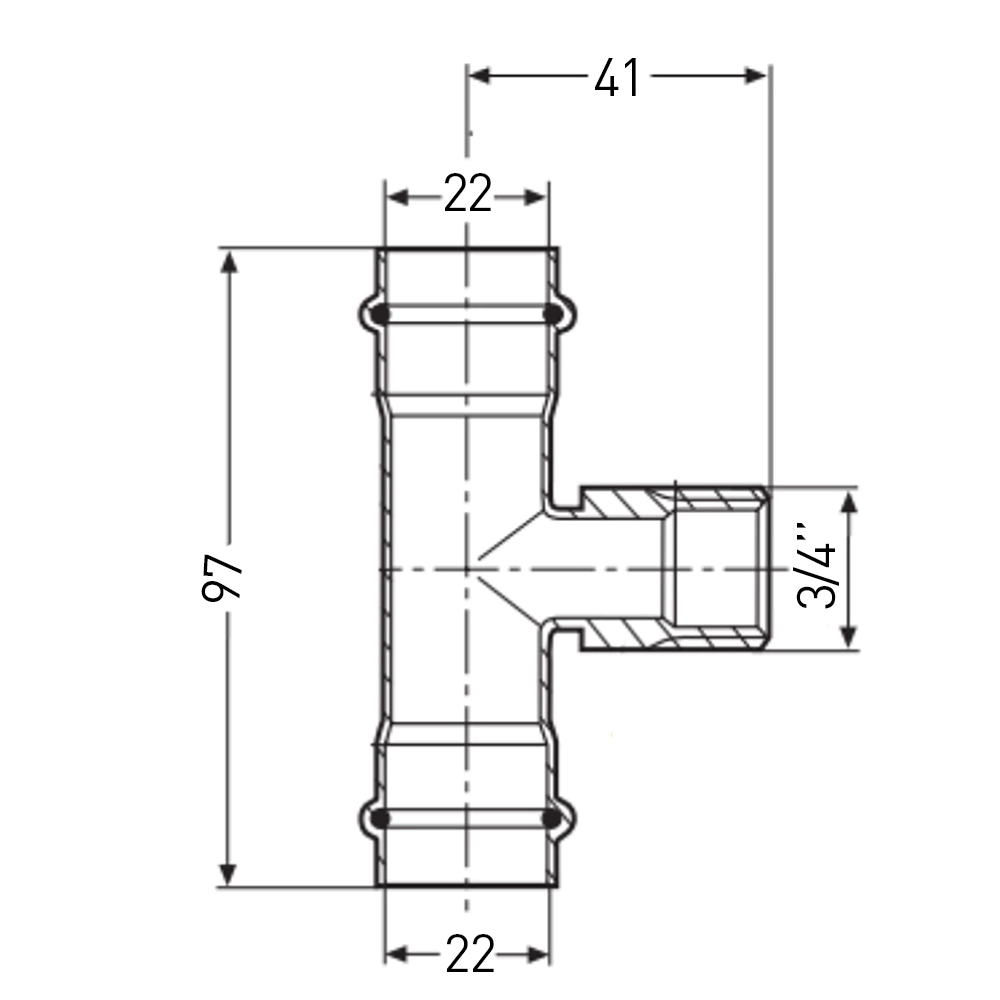 Тройник из нержавеющей стали 22x3/4" РН Valtec