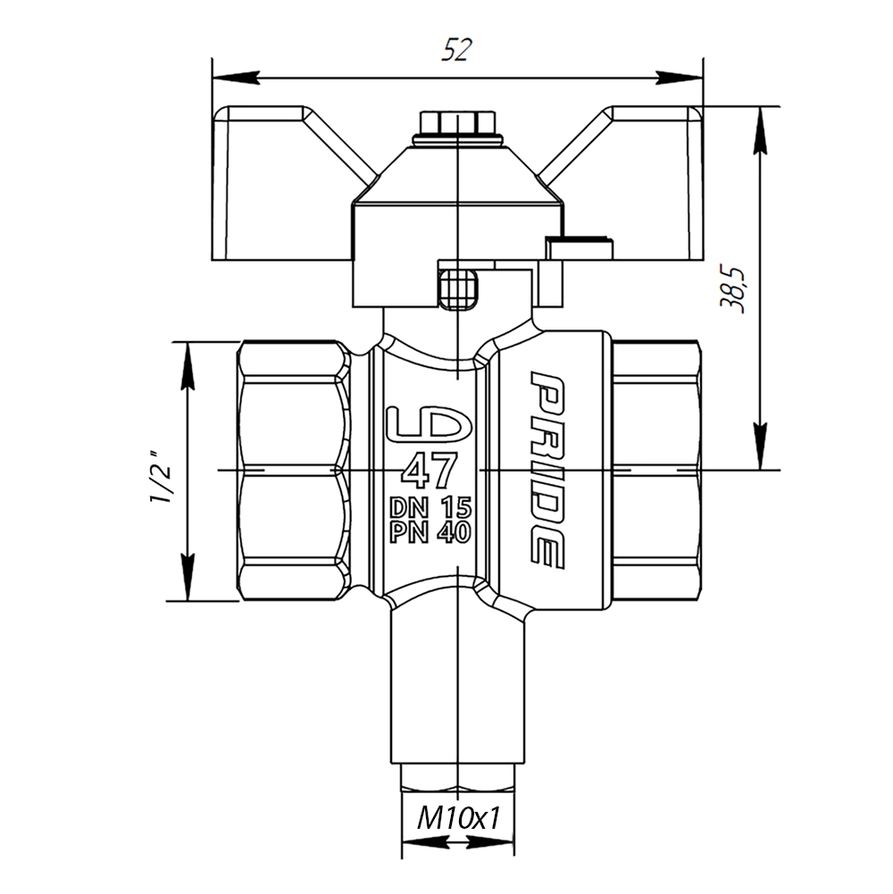 Кран шаровой LD для подключения термодатчика 1/2 РВ-РВ бабочка