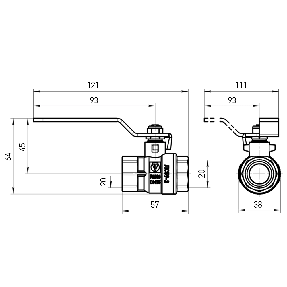 Кран шаровой 3/4'' РВ-РВ ручка ГОСТ VALTEC