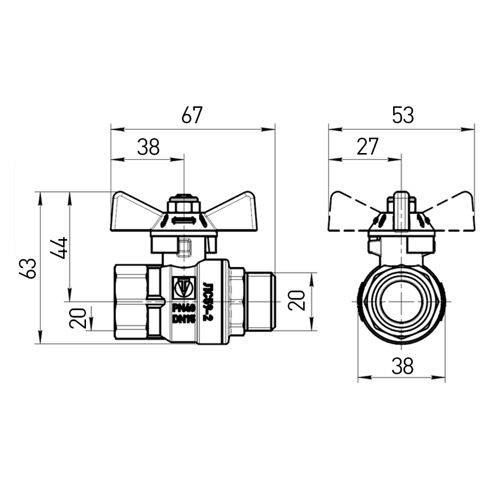 Кран шаровой 3/4'' РВ-РН бабочка ГОСТ VALTEC