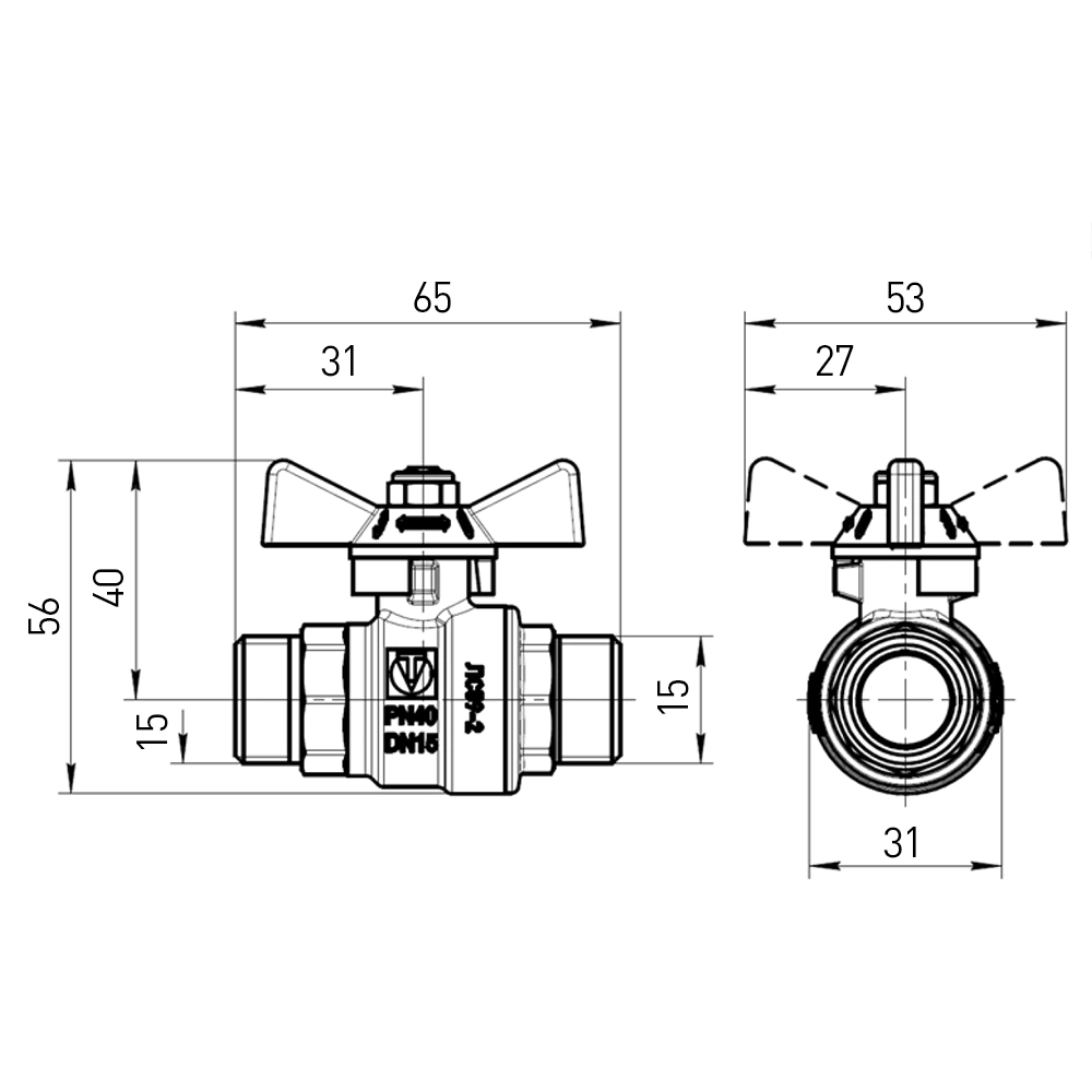 Кран шаровой 1/2'' РН-РН бабочка ГОСТ VALTEC